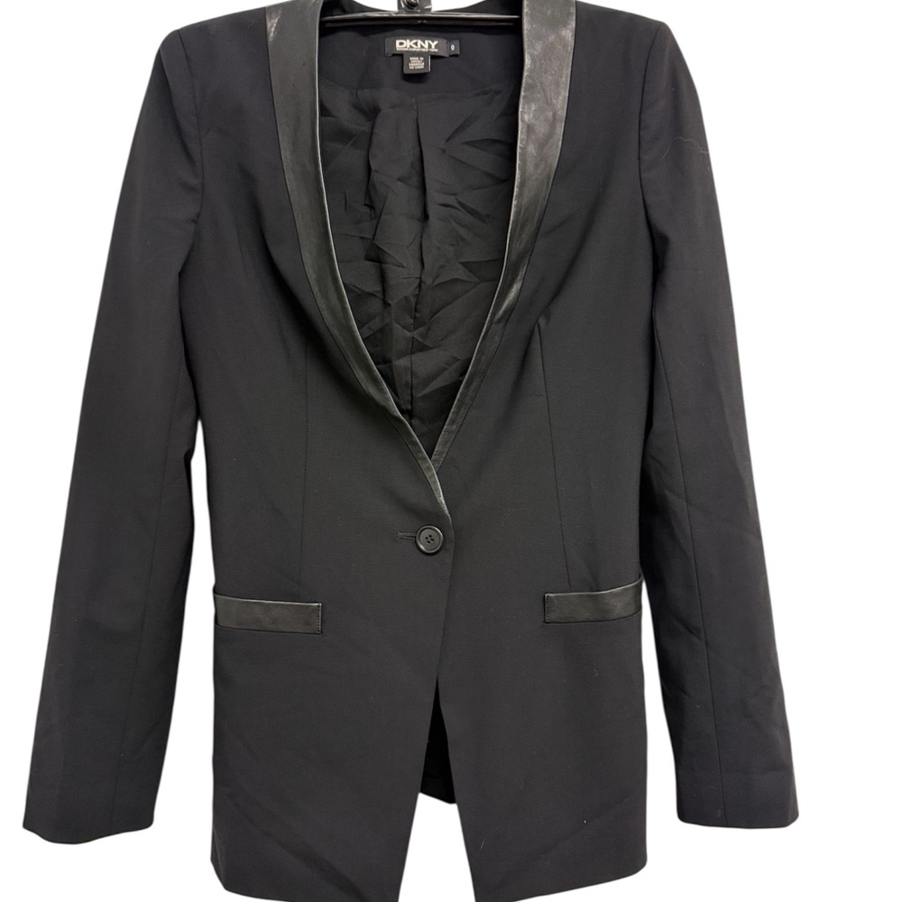 DKNY Black Blazer Lamb Leather Trim